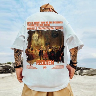 S-8XL Lovers wear European and American high street fashion brand ins playing oil painting printed short-sleeved T-_02