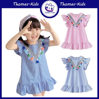 [THOMAS Kids] 2-7 ปี พร้อมส่ง ชุดเดรสกระโปรง แขนสั้น ลายดอกไม้ สําหรับเด็กผู้หญิง อายุ