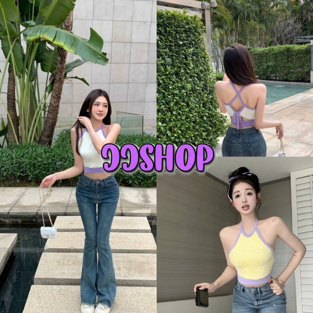 JJ shop พร้อมส่งเสื้อสายเดี่ยวไหมพนมขนมุ้งมิ้ง ดีเทลผูกหลังเซ็กซี่น่ารักมาก "3072" -N