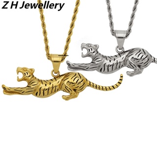 [Z H Jewelry] สร้อยคอสเตนเลส ชุบทอง 18K จี้เสือดาว สไตล์พังก์ร็อค ฮิปฮอป เครื่องประดับแฟชั่น สําหรับผู้ชาย และผู้หญิง