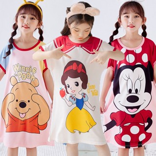 girls short sleeved nightdress ชุดเดรสเด็กผู้หญิง ชุดนอนเด็กผู้หญิง เสื้อผ้าเด็กผู้หญิง ลายการ์ตูนน่ารัก ผ้านุ่ม ใส่สบาย