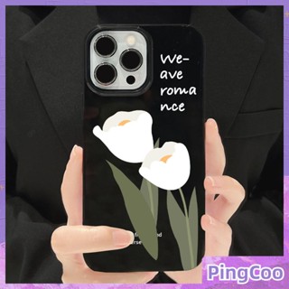 PingCoo - Candy Case For iPhone 14 13 12 11 Plus Pro Max XR TPU Soft Glossy Black Case Cute White Flowers Camera Protection Shockproof Back Cover