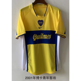 เสื้อกีฬาแขนสั้น ลายทีมชาติฟุตบอล Boca Away 2001 AAA แบบแห้งเร็ว สไตล์โบราณ สําหรับผู้ใหญ่ ไซซ์ S - XXL