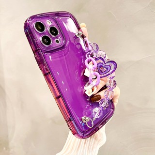 เคสโทรศัพท์มือถือแบบนิ่ม TPU ใส กันกระแทก พร้อมสายโซ่คล้อง สีม่วง สําหรับ Realme 10 C35 C30 C30s C33 C31 C25y C11 C15 C12 C3 C17 8i 9i 8 9 5i 6i 7i