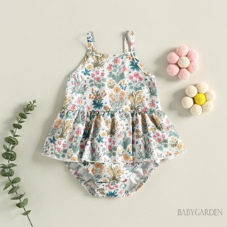 Babygarden ชุดรอมเปอร์ แขนกุด พิมพ์ลายดอกไม้ ลําลอง ฤดูร้อน สําหรับเด็กผู้หญิง