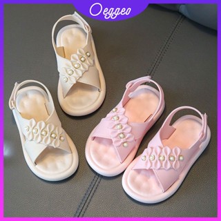 Oeggeo shop Velcro รองเท้าแตะ พื้นนิ่ม ลายดอกไม้ รองเท้าแตะเด็ก