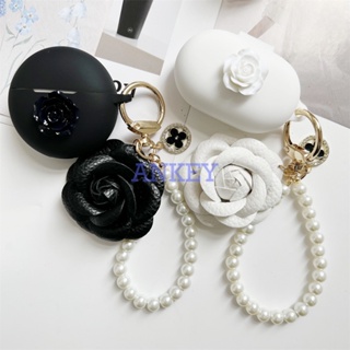 Cover For SoundPEATS Air 2 2+ / Air 3 Deluxe / Air3 Pro / Capsule3 Pro Earphone Silicone Case White Flower Earbuds Soft Protective Headphone Headset Skin with Pearl chain