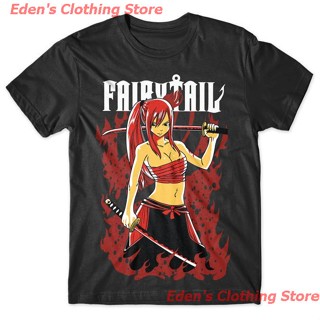 Edens Clothing Store 2022 เสื้อยืดลายการ์ตูนอะนิเมะ Fairy Tail Erza Scarlet - เสื้อผ้าไก่ เสื้อยืดผ้าฝ้าย 100%