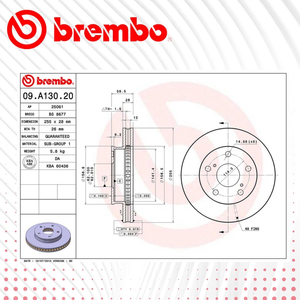 ☢ brembo Official☢ จานดิสเบรค หน้า 1 คู่ 2 จาน 09 A130 20 สำหรับ Toyota Hilux Vigo  2WD ตัวเตี้ย KUN15,16 ปี 2004 วีโก้ ราคา ถูกที่สุด ดีลบีเคเค แกลเลอรีภาพที่ 2