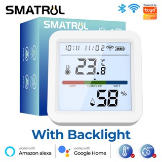 Smatrul Tuya เซนเซอร์วัดอุณหภูมิความชื้น Wifi พร้อมไฟแบ็คไลท์ เทอร์โมมิเตอร์ ไฮโกรมิเตอร์ในร่ม ตรวจจับอัจฉริยะ รีโมตคอนโทรล รองรับ Alexa Google Home