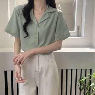 Womens short-sleeved shirt high-end suit collar shirt summer new vintage short-sleeved blouse