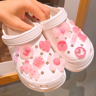 Jibbitz อุปกรณ์เสริมหัวเข็มขัด แบบใส สีชมพู สําหรับตกแต่งรองเท้า crocs