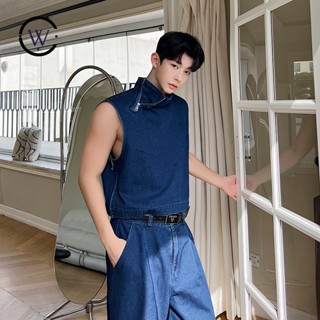 Dark Series ของแท้ เสื้อกั๊กยีน คอปกตั้ง สไตล์เกาหลี สําหรับผู้ชาย ผู้หญิง M2313PG9160 21B9