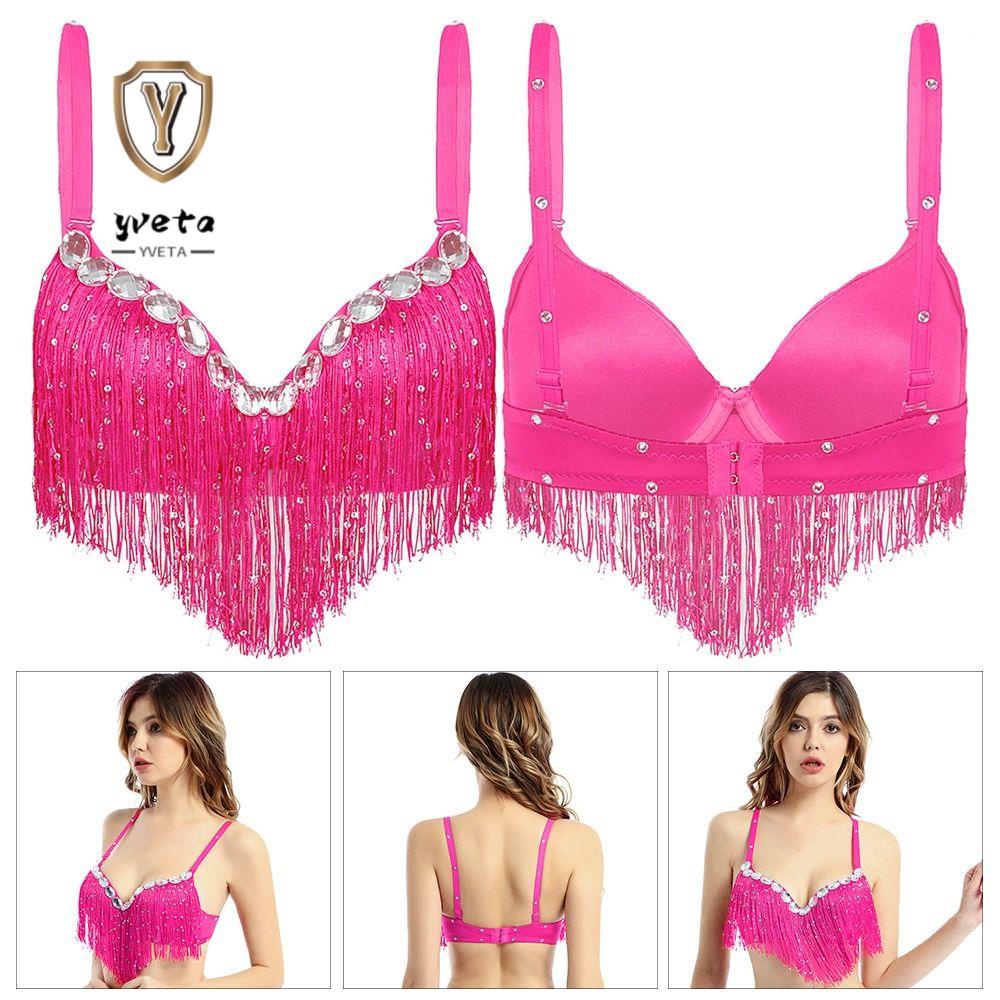 YVETA Belly Dance Bra Stage Dance Wear พู่ไนท์คลับ Halter Bra
