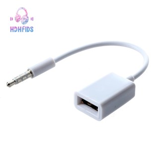 สายเคเบิลแปลง MP3 3.5 มม. Male AUX Audio Plug Jack To USB 2.0 Female สีขาว สําหรับรถยนต์