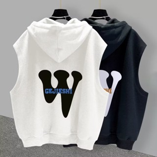 เสื้อกั๊กแขนกุด มีฮู้ด ทรงหลวม พิมพ์ลาย 2 สี สไตล์อเมริกัน สตรีท เหมาะกับฤดูร้อน สําหรับผู้ชาย