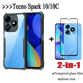 2in1 Tecno Spark 10/10C/10 Pro เคสแข็ง แบบใส กันกระแทก และกระจกนิรภัย ป้องกันหน้าจอ