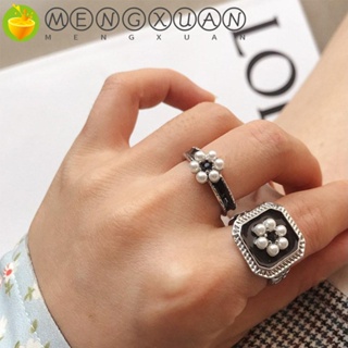 MENGXUAN Gifts Pearl Rings Women Women Jewelry Open Rings Accessories Flower Fashion Versatile Temperament Simple Index Finger Ring