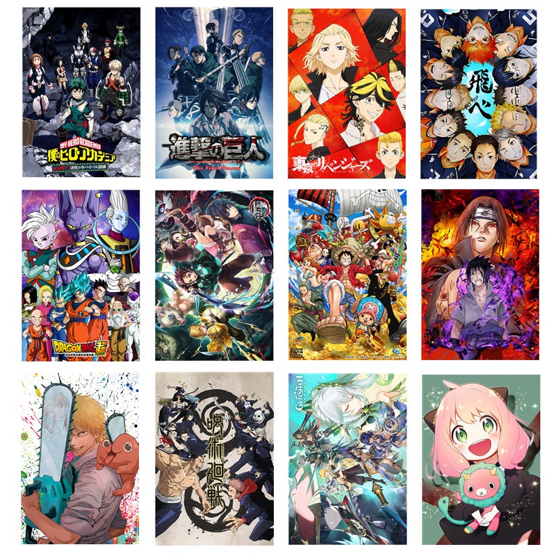 8 ชิ้น/เซ็ต 42x30 ซม.อะนิเมะโปสเตอร์ One Piece Demon Slayer Jujutsu Kaisen Genshin Impact Spy X ครอบครัวการ์ตูนกระดาษพิมพ์ภาพวาด Wall Art ตกแต่งห้องสติ๊กเกอร์ติดผนัง
