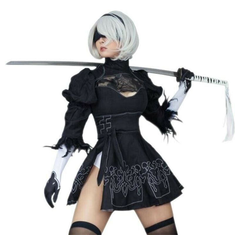 ชุดเดรสคอสเพลย์ Nier Automata Yorha 2B สีดํา สําหรับผู้หญิง