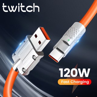 Twitch 120W 6A สายชาร์จ USB Type C ซิลิโคนเหลว ชาร์จเร็ว 1 เมตร 1.5 เมตร 2 เมตร สีฟ้า สีส้ม