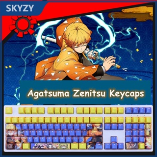 Agatsuma Zenitsu Keycaps Cherry Profile Demon Slayer Anime PBT Dye Sub คีย์บอร์ดเชิงกล Keycap