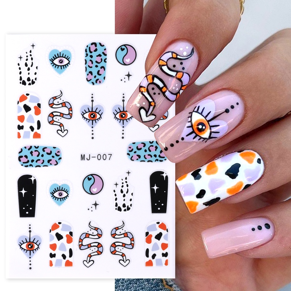 งูสีม ่ วง Evil Eyes เล ็ บสติกเกอร ์ Star Moon Zodiac Fire เปลวไฟกาว Slider ฮาโลวีน Holiday Decal แต ่ งเล ็ บตกแต ่ งห ่ อ