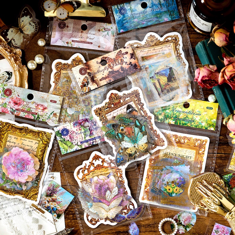 QOUZMO 30 ชิ้น/แพ็ค Vintage Junk วารสาร Collage PET สติกเกอร์ [ชุดแก้วกึ่งฝัน]diyสมุดภาพป้ายสติกเกอร์ bojo วัสดุไดอารี่ตกแต่งศิลปะหัตถกรรมเครื่องเขียนวางแผน