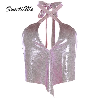 Sweeticme เสื้อกล้าม เปิดหลังเซ็กซี่ เข้ารูป สีพื้น แฟชั่นสําหรับผู้หญิง 2023