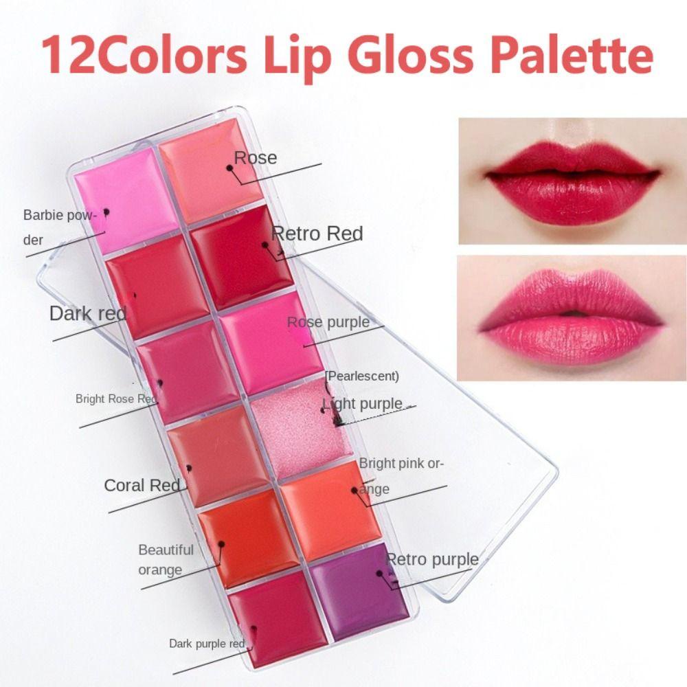 Tech Lip Gloss Palette Nourishing 12 สี Lip Mud Lip Glaze เครื่องมือแต่งหน้าเครื่องสําอางเกาหลี Lip Tint - รูปที่ 5