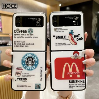 Hoce INS เคสโทรศัพท์มือถือแบบแก้วแข็ง ลาย Starbucks Coffee McDonald Hot Dog แฟชั่นเกาหลี สําหรับ Samsung Galaxy Z Flip 3 ZFlip 4 ZFlip4 ZFlip3