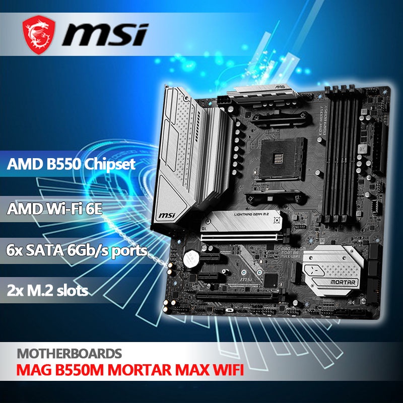 Msi MAG B550M MORTAR MAX ซ็อกเก็ต WIFI Micro-ATX AMD B550 B550M DDR4 4400(OC) MHz M.2 SATA3 USB3.2 1