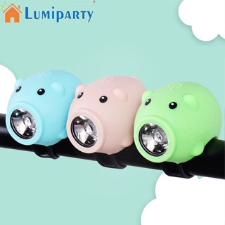 Lumiparty ไฟหน้าซิลิโคน รูปหมู 3 โหมด ชาร์จ Usb สําหรับติดแฮนด์รถจักรยานเด็ก