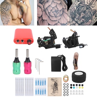 Yagami Stitch Complete Tattoo Kit Liner Shader Coil Machine พาวเวอร์ซัพพลาย เท้าเหยียบ เข็ม เคล็ดลับ อุปกรณ์สัก 90-265V