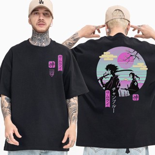 เสื้อยืด ผ้าฝ้าย พิมพ์ลายกราฟฟิค การ์ตูนญี่ปุ่น Samurai Chillhop สองด้าน สําหรับผู้ชาย ไซซ์ 4XL 5XL 6XL