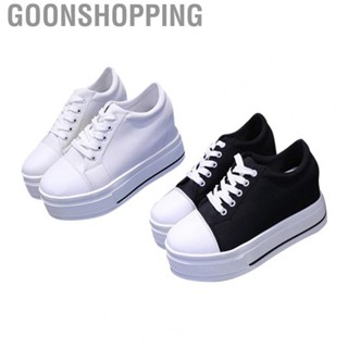 Goonshopping Canvas Shoes Breathable 2in Platform Low Top Wear Resistant Casual Shoes for Students