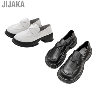 Jijaka Women Platform Retro Shoes  Thick Soled PU Leather Shallow Shoes Versatile Casual Breathable Round Toe Prevent Slip  for Daily Work