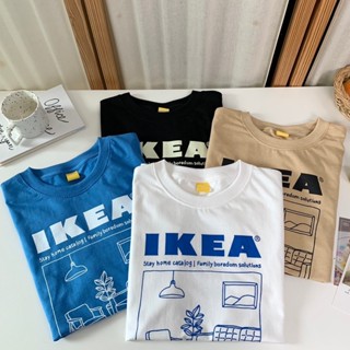 Sugarbeetshop | F33 เสื้อยืดผ้าฝ้าย โอเวอร์ไซซ์ พิมพ์ลายแคตตาล็อก Ikea Stay Home