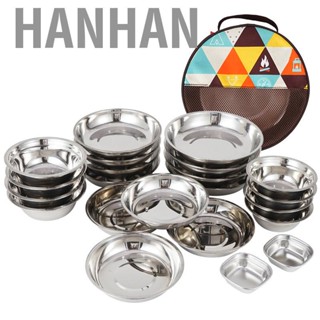 Hanhan 22PCS Service  Set Stainless Steel Dinnerware Set for Outdoor Camping Self Driving Tour