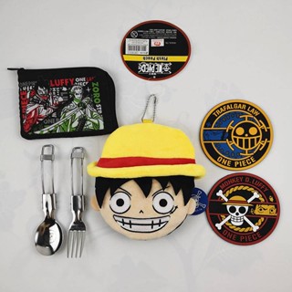 Animation One Piece Rubber Coaster Travel Cutlery Set Head Plush Pouch Luffy Law Zoro 7813