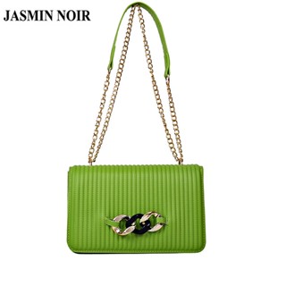 Jasmin NOIR กระเป๋าสะพายไหล่ หนัง PU ลายทาง แต่งสายโซ่คล้อง สําหรับสตรี