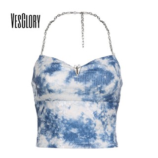 Vesglory เสื้อกล้ามลําลอง แขนกุด สายคล้องคอ ใส่สบาย สีมัดย้อม สําหรับผู้หญิง 2023