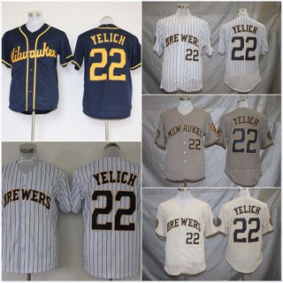 เสื้อกีฬาเบสบอล แขนสั้น ลายทีม Milwaukee Brewers Jersey 22 สําหรับผู้ชาย