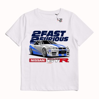 Sakazuki เสื้อยืดลําลอง แขนสั้น คอกลม พิมพ์ลาย NISSAN SKYLINE R34 2 FAST 2 FURIOUS BRIAN O CONNOR สําหรับเด็ก