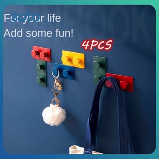 ♫ 4PCS Creative Hook Building Block Simple Sticky Hook Wall Plug Key Hook No Trace Paste Free Punch Multi-functional Hook