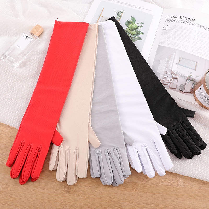 ถุงมือยาว ผ้าซาติน สีขาวงาช้าง สีเทา สีงาช้าง สีดํา สีแดง สําหรับเจ้าสาว งานแต่งงาน งานพรอม ปาร์ตี้ตอนเย็น