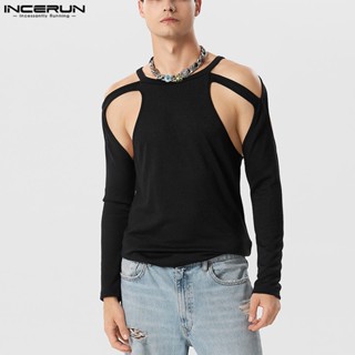 Incerun เสื้อยืด แขนยาว เปิดไหล่ กลวง แฟชั่นสําหรับผู้ชาย