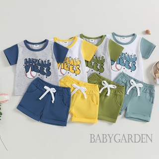 Babygarden-3-24 เดือน ชุดเสื้อผ้าเด็กผู้ชาย แขนสั้น พิมพ์ลายตัวอักษร เสื้อยืดเบสบอล + กางเกงขาสั้น เอวยางยืด