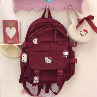 กระเป๋าเป้สะพายหลัง แบบนิ่ม ขนาดใหญ่ จุของได้เยอะ ลาย Hello Kitty น่ารัก สําหรับนักเรียนหญิง [CAN]