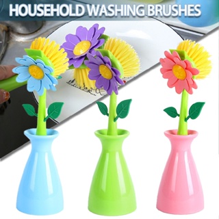 Flower Long Handle Pot Washing Brush Home Kitchen Dish Sink Stove Cleaning